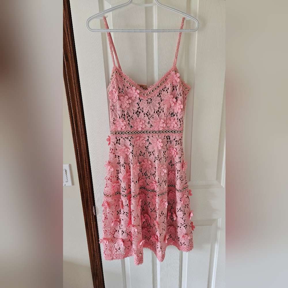 Michael Kors Pink Floral Appliqué Lace Dress